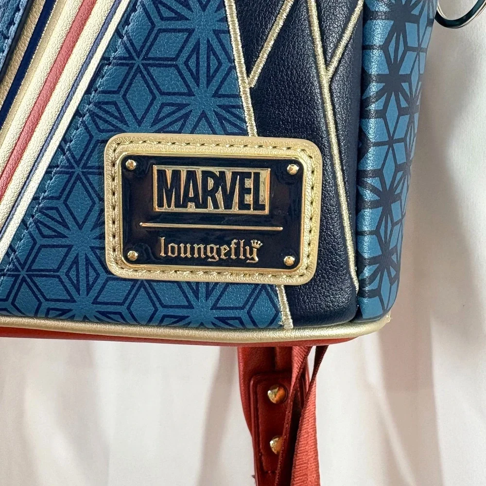Marvel Loungefly Captain Marvel Mini Backpack Blue Red Gold Geometric Pattern